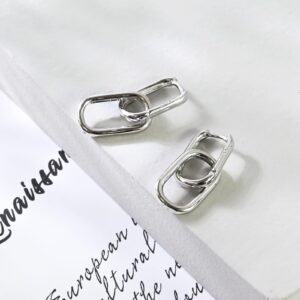 925 Sterling Silver Double Oval Huggie Hoop Earrings for Women, Small Silver Hoop Earrings for Sensitive Ears, Square Hoop Earrings for Gifts