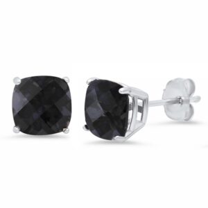 925 Sterling Silver 8mm Cushion Cut December Birthstone Onyx Stud Earrings for Women by MAX + STONE