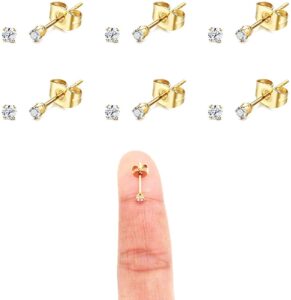 14k gold plating tiny 3mm cz stud earrings micro 20g cartilage piercing ear studs mini cubic zirconia post earrings for women&men…