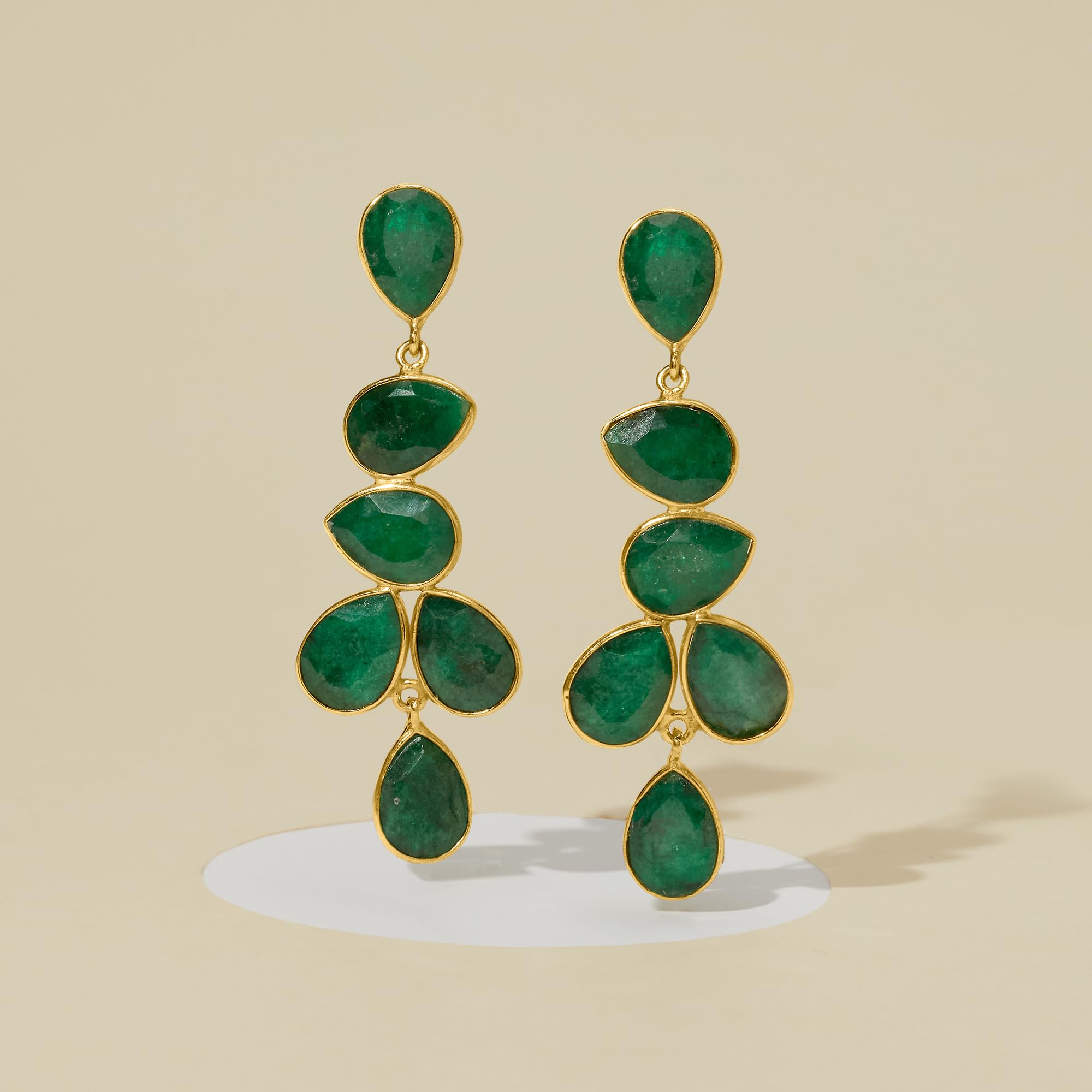 Ross-Simons 22.68 ct. t.w. Emerald Drop Earrings in 18kt Gold Over Sterling