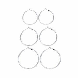 3 pairs sterling silver hoop earrings - 14k white gold plated hoop earrings big hoop earrings set silver hoop earrings for women valentine's day gift jewelry(40mm 50mm 60mm)