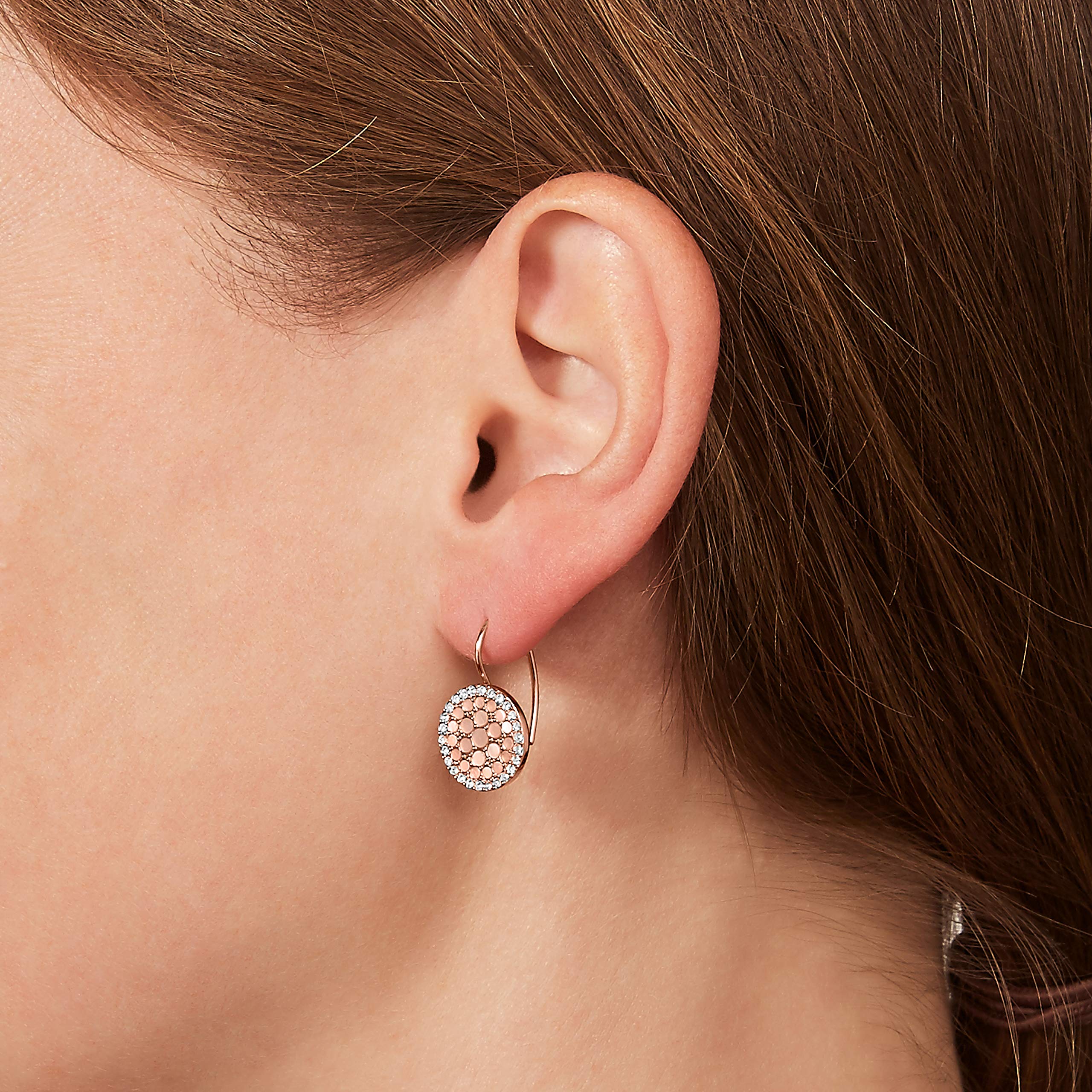 Fossil Women's Gold-Tone or Rose Gold-Tone Dangle or Hoop Earrings, Color: Rose Gold (Model: JF01737791)