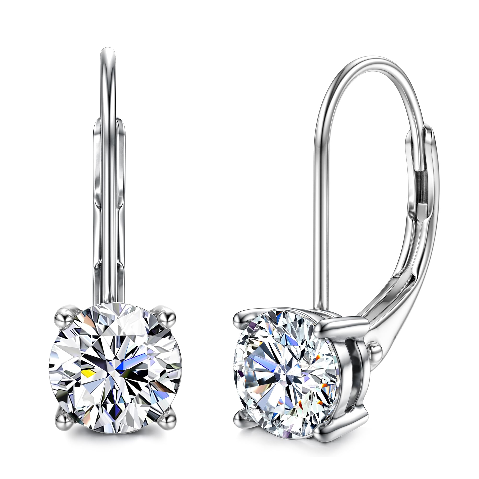 Blahanna Moissanite Earrings,1.0ct-2.0ct D Color Brilliant Round Cut Lab Created Diamond Earrings 18K White Gold Sterling Silver Dangle Earrings Moissanite Leverback Drop Earrings