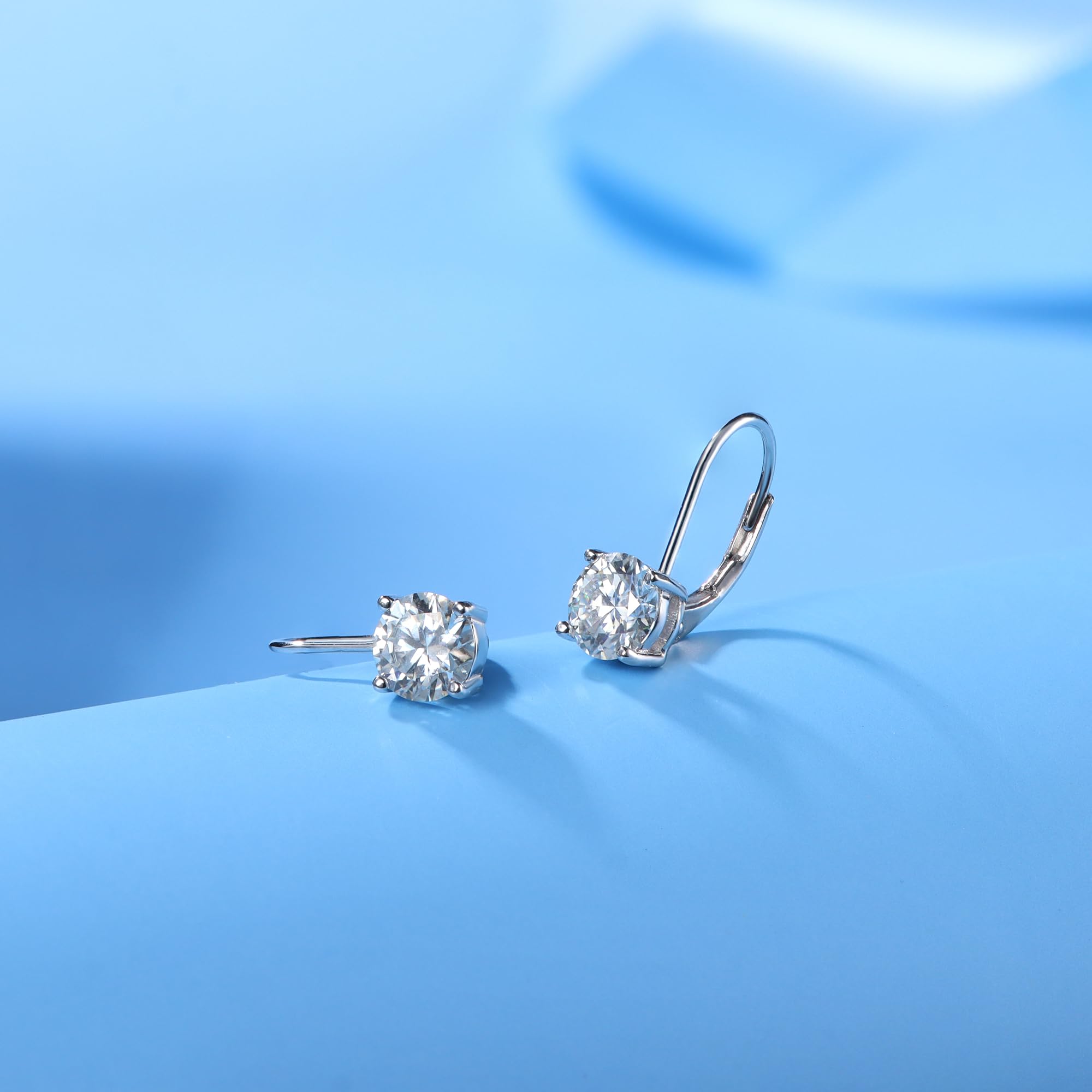 Blahanna Moissanite Earrings,1.0ct-2.0ct D Color Brilliant Round Cut Lab Created Diamond Earrings 18K White Gold Sterling Silver Dangle Earrings Moissanite Leverback Drop Earrings