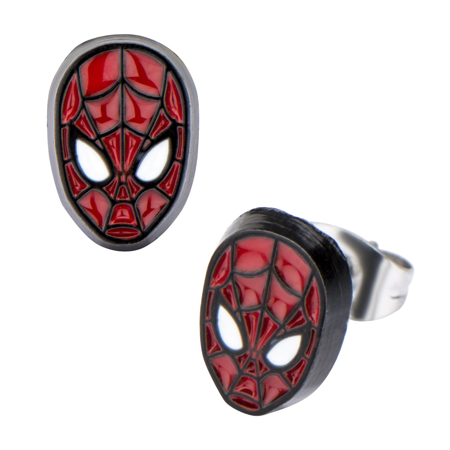 Officially Licensed Hypoallergenic Marvel Comics Girls Spider Man Base Metal Face Stud Earrings, Red, One Size