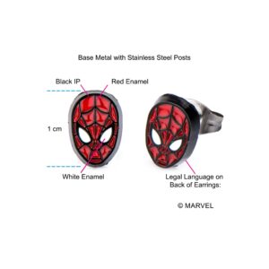 Officially Licensed Hypoallergenic Marvel Comics Girls Spider Man Base Metal Face Stud Earrings, Red, One Size