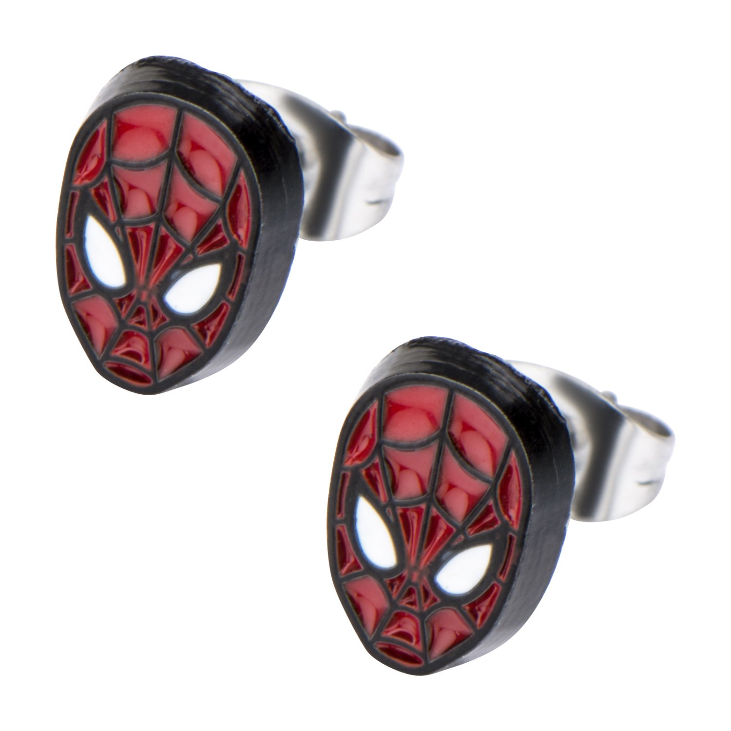 Officially Licensed Hypoallergenic Marvel Comics Girls Spider Man Base Metal Face Stud Earrings, Red, One Size