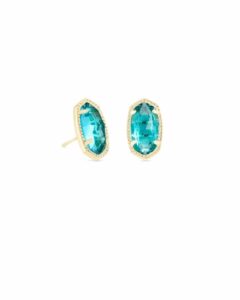 kendra scott ellie stud earrings for women, fashion jewelry, 14k gold-plated, london blue