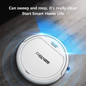 Robot Vacuum Cleaner, Self Detects Stairs Pet Hair Smart Navigation 3 In 1 Robotic Vacuum Cleaner With Watertank/Dustbin/Brush, Blocked By Hair, Remote/App, Ideal for Home Office Carpet Tile (White)