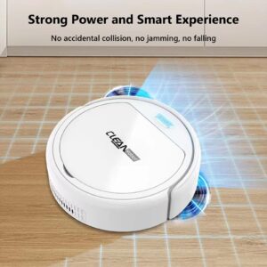 Robot Vacuum Cleaner, Self Detects Stairs Pet Hair Smart Navigation 3 In 1 Robotic Vacuum Cleaner With Watertank/Dustbin/Brush, Blocked By Hair, Remote/App, Ideal for Home Office Carpet Tile (White)