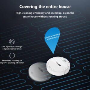 Robot Vacuum Cleaner, Self Detects Stairs Pet Hair Smart Navigation 3 In 1 Robotic Vacuum Cleaner With Watertank/Dustbin/Brush, Blocked By Hair, Remote/App, Ideal for Home Office Carpet Tile (White)