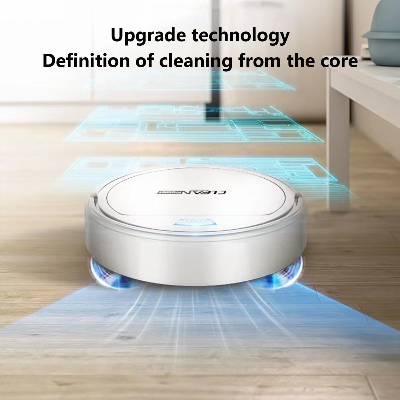 Robot Vacuum Cleaner, Self Detects Stairs Pet Hair Smart Navigation 3 In 1 Robotic Vacuum Cleaner With Watertank/Dustbin/Brush, Blocked By Hair, Remote/App, Ideal for Home Office Carpet Tile (White)