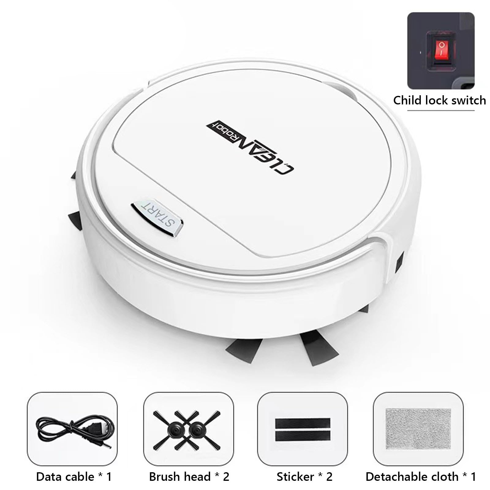 Robot Vacuum Cleaner, Self Detects Stairs Pet Hair Smart Navigation 3 In 1 Robotic Vacuum Cleaner With Watertank/Dustbin/Brush, Blocked By Hair, Remote/App, Ideal for Home Office Carpet Tile (White)