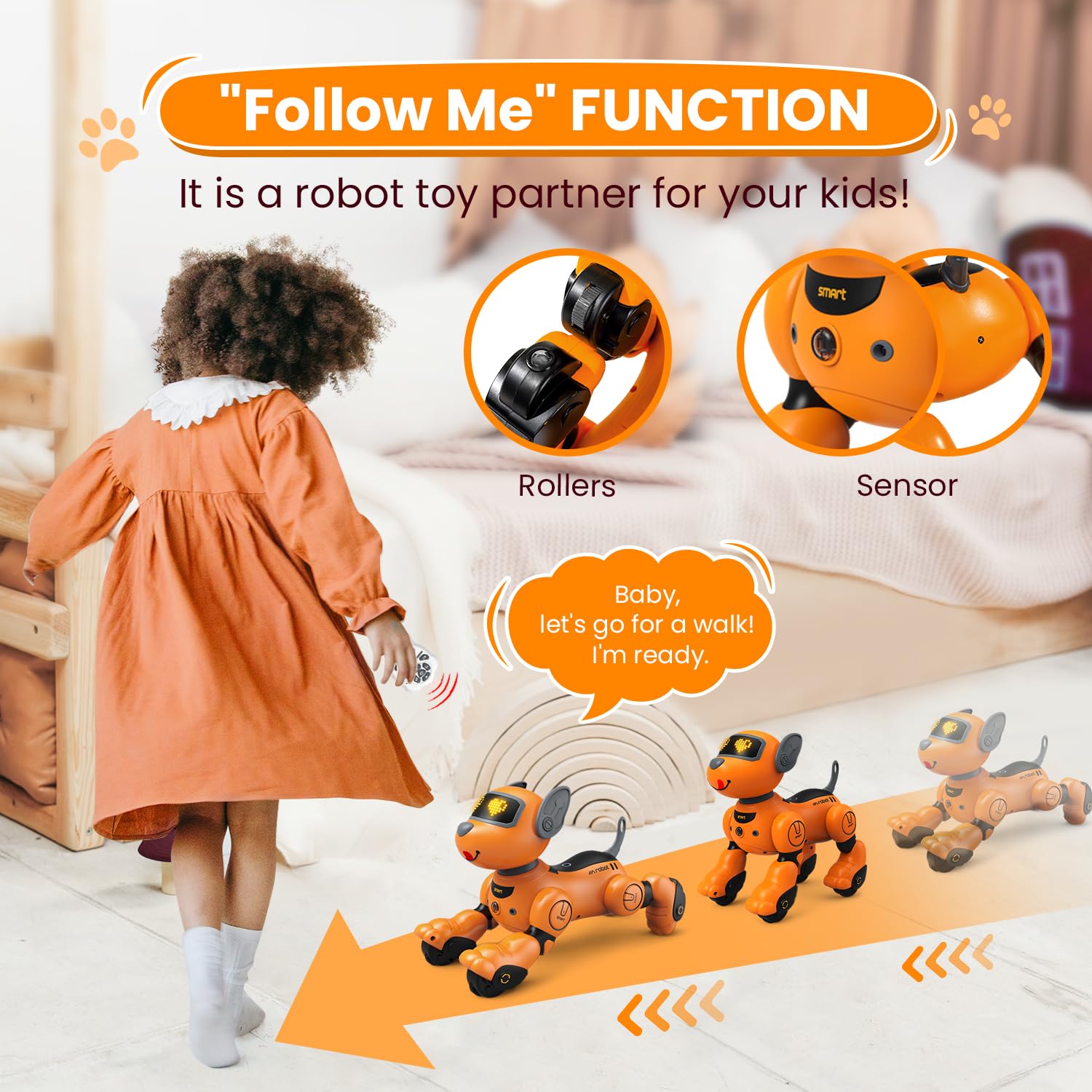 FUUY Robot Dog Toys for Kids Ages 4-7 Year Old Interactive Robo Dog Toy FollowMe RC Robot Toys Intelligent Remote Control Dog with Sing Dance Programmable Design Robotics Pets Birthday Gifts Boy Girl