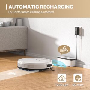 mollie Robot Vacuum Cleaner, Tangle-Free Suction, Auto Self-Charging Robotic Vacuum Cleaner Ideal for Low Carpet Pet Hair Hard Floors, White