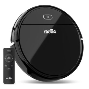 mollie robot vacuum cleaner, tangle-free suction, auto self-charging robotic vacuum cleaner ideal for low carpet pet hair hard floors, black