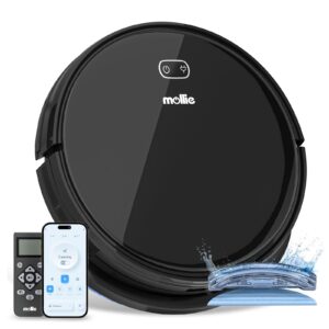 mollie robot vacuum and mop with wi-fi/app, automatic self-charging robotic vacuum cleaner, 2800pa suction, slim, good for hard floors carpets, black