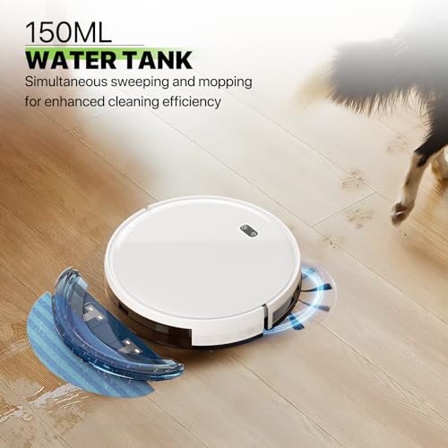 Magshion Robot Vacuum and Mop Combo, Wi-Fi/App, Automatic Self-Charging Robotic Vacuum Cleaner, 2800Pa Suction, Good for Hard Floors Carpets, White