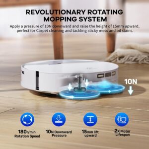 LYNKBEY M20 Pro Robot Vacuum and Mop Combo, Auto Mop Cleaning&Hot Air Drying, Self-Emptying&Refilling, Ultra Thin Robot Vacuum Cleaner, Compact Dock, 5000Pa Suction, AI Obstacle Avoidance, APP Control