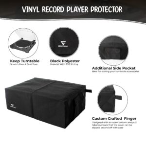 Turntable Dust Cover - 600D PVC Waterproof Protection Turntable Cover, Side Pocket and 2-Finger Pull Tab Record Player Cover - Compatible with Most Standard Record Player Dust Cover - Pack of 2