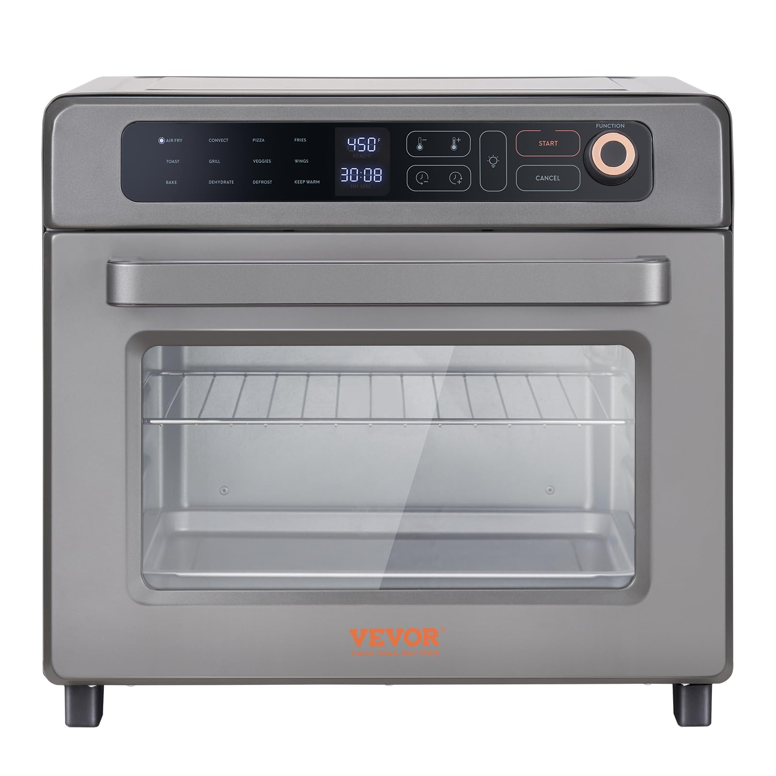 VEVOR 12-IN-1 Air Fryer Toaster Oven, 25L Convection Oven, 1700W Stainless Steel Toaster Ovens Countertop Combo with Grill, Pizza Pan, Gloves, 12 Slices Toast, 12-inch Pizza, Home and Commercial Use