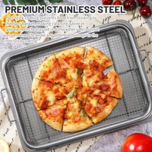 Air Fryer Basket For Oven 2 Set, 15.2 x 10.3 inch Stainless Steel Air Fryer Basket and Baking Sheet, with Non-stick Coating, For French Fried, Turky, Bacon, Chicken Wings