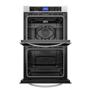 KoolMore KM-WO30D-SS 30-Inch Electric 5 Cu.Ft. Premium Double Wall Quiet, Rapid Convection, 7 Cook and Baking Modes, Dual Large Capacity Ovens, Stainless-Steel Unit, Self-Cleaning, Silver