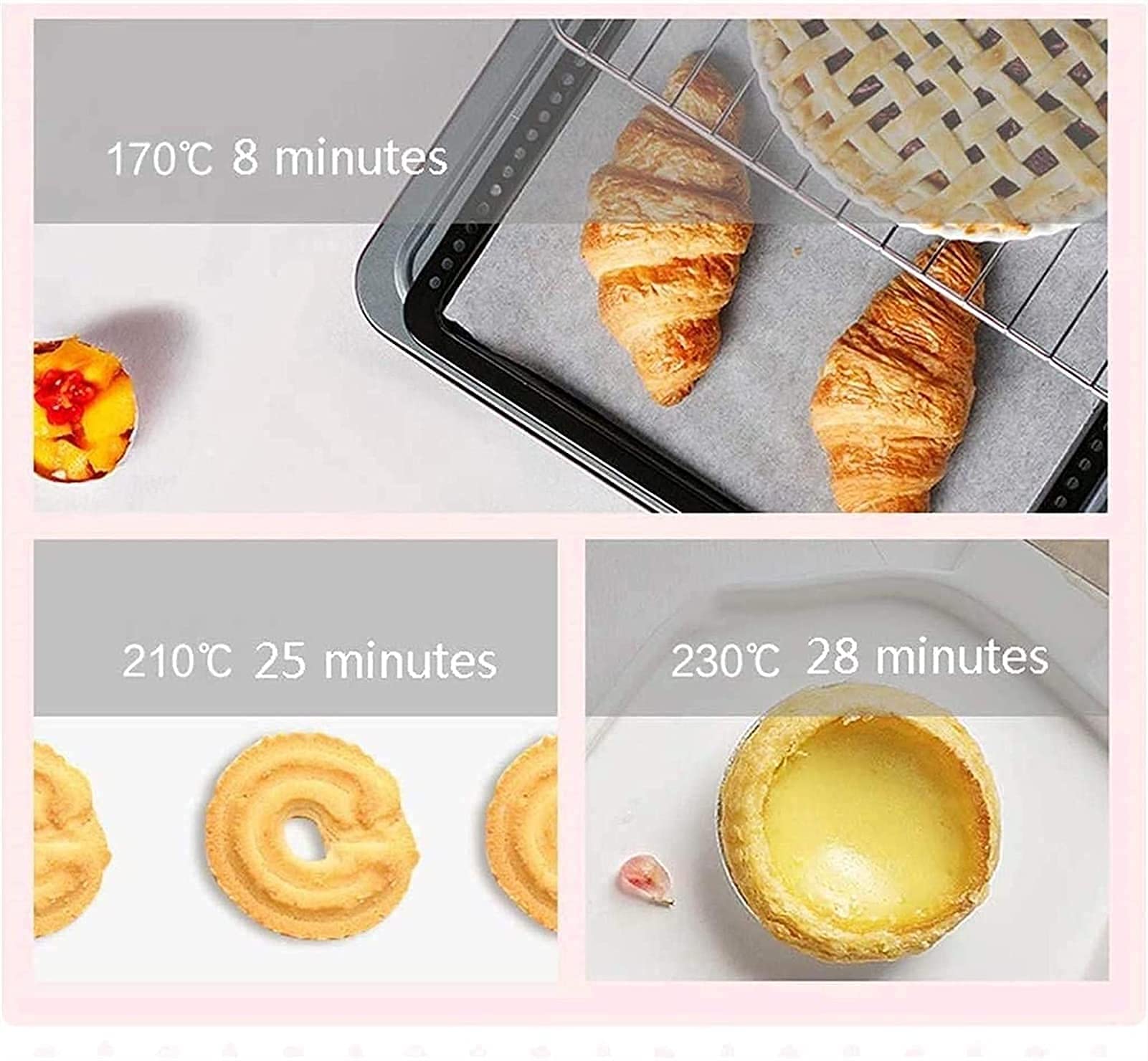 Tabletop Electric Oven 11L Mini Oven Adjustable Temperature 60-230 ℃ and 30 Minutes Timer Multifunctional Household Baking Electric Oven