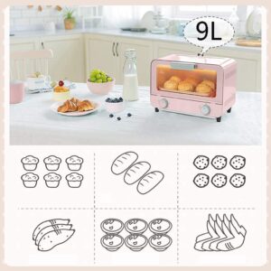 9L Mini Oven,Adjustable Temperature 60-230 ℃ and 30 Minutes Timer Multifunctional Home Baking Oven Baking Cake Convection Countertop Toaster Oven (Blue)