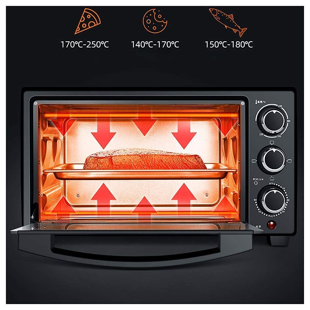 Mini Oven 23 L,Electric Oven 1300 W Adjustable Temperature 70-250 ℃ and 60 Minutes Timer with 3 Heating Functions for Baking Cooking Grill (Black)