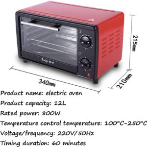 Multi-Function Electric Oven,Household 12L Air Fryer Mini Chicken Oven, High Temperature Baking Mini Cake Oven with Bakeware and Rack Red (Red)