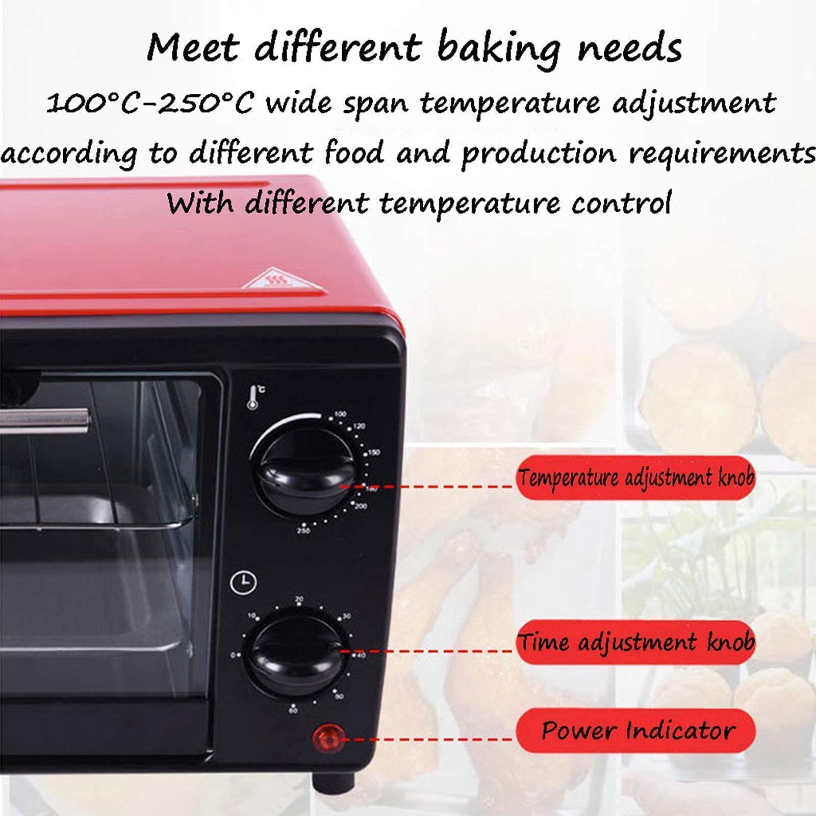 Multi-Function Electric Oven,Household 12L Air Fryer Mini Chicken Oven, High Temperature Baking Mini Cake Oven with Bakeware and Rack Red (Red)