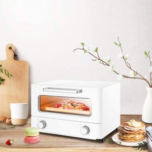 12L Mini Oven,Electric Cooker and Grill Home Baking Small Oven Timer Double Glass Door Top and Bottom Heat 1000W (White) (White)