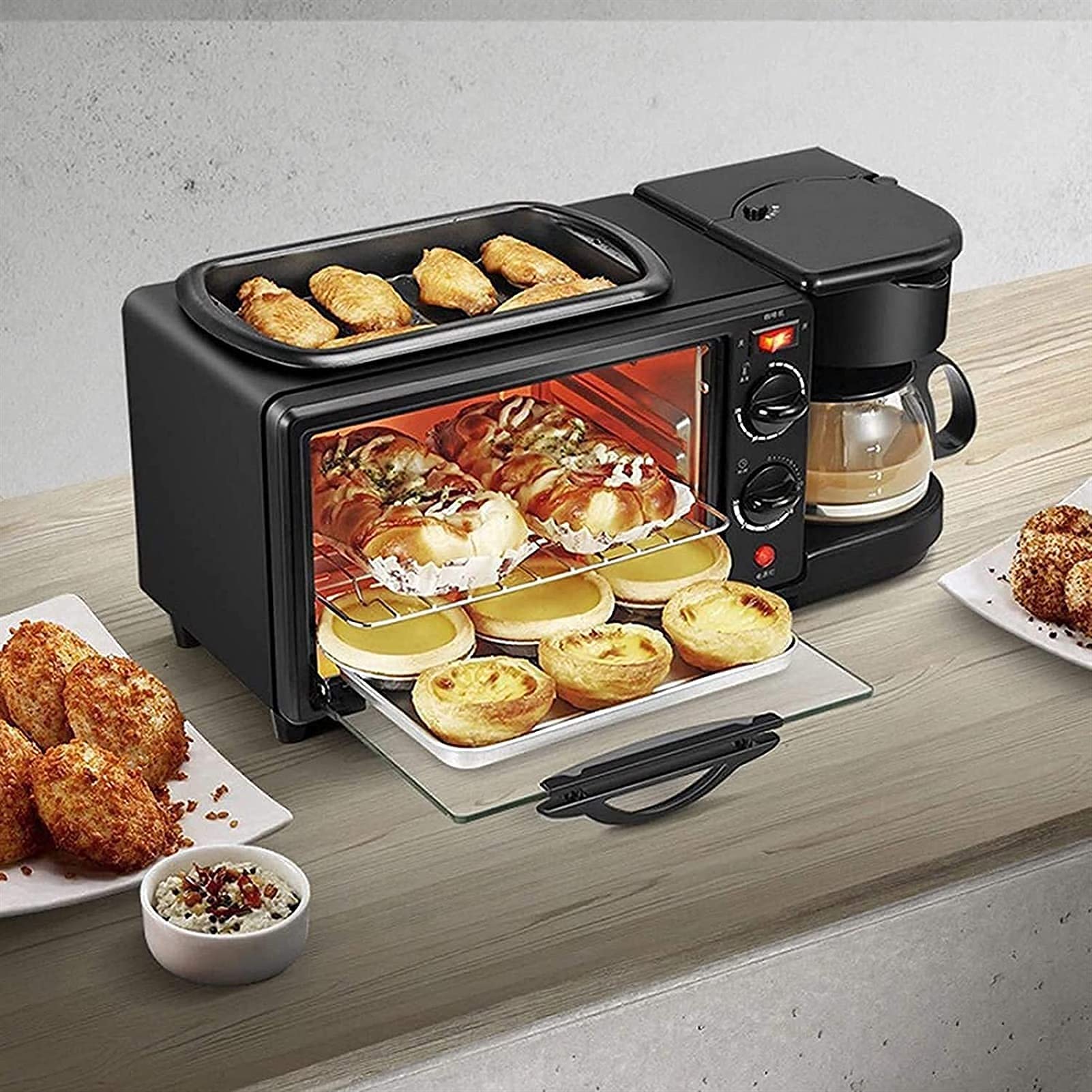 Tabletop Electric Oven Breakfast Machine Electric Baking Bakery Roast Oven Grill Multifunction Coffee Maker Pizza Oven Egg Omelette Frying Pan Toaster