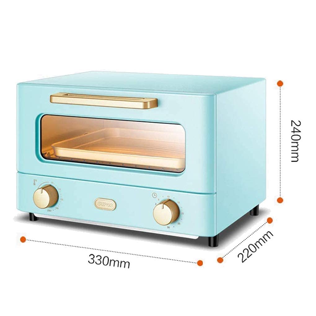 12L Mini Oven Electric Cooker and Grill, Home Baking Small Oven Timer Double Glass Door Convection Toaster Oven (White) (Blue)