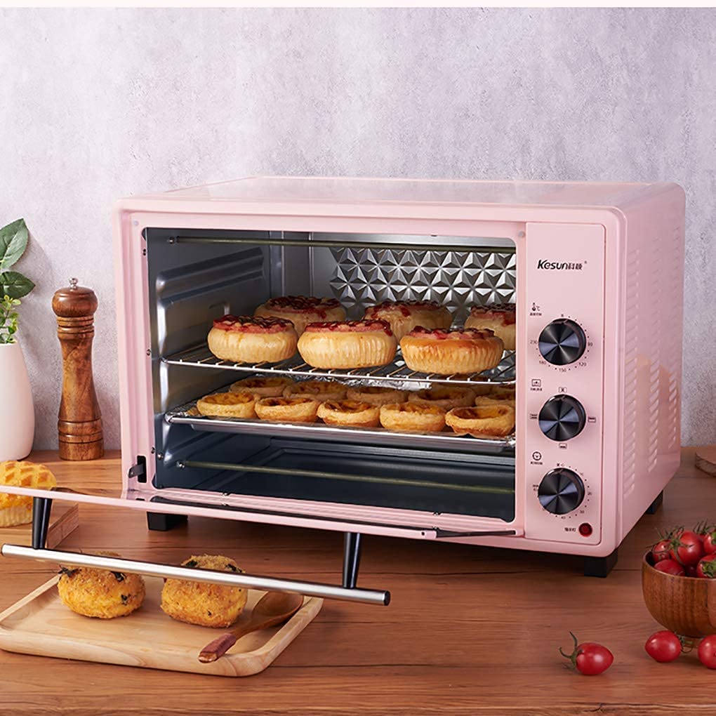 40L Oven,Adjustable Temperature 0-230℃ and 60 Minutes Timer Five-Layer Baking Position Multi-Function Electric Oven Kitchen Convection Oven (Pink)