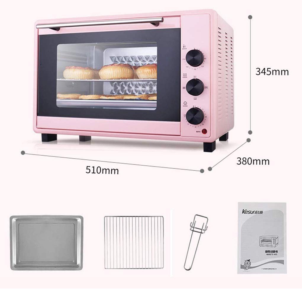 40L Oven,Adjustable Temperature 0-230℃ and 60 Minutes Timer Five-Layer Baking Position Multi-Function Electric Oven Kitchen Convection Oven (Pink)