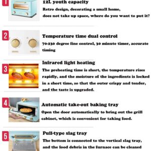 12L Mini Oven,Electric Cooker and Grill home baking small oven Timer Double Glass Door Top and Bottom Convection Countertop Toaster Oven Happy Life