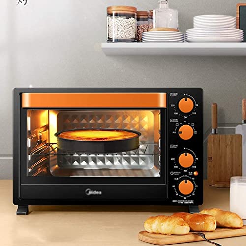 Mini Ovens 360° Rotating Fork Black Electric Oven, Household 1500W Baking Multi-Function Electric Oven, 32L Large Capacity Upper and Lower Independent Temperature Control Small Oven