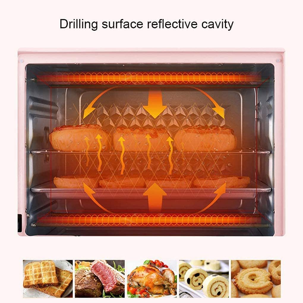 40L Multi-Function Oven,Adjustable Temperature 0-230℃ and 60 Minutes Timer Five-Layer Baking Position Multi-Function Electric Oven (Pink) (Pink)