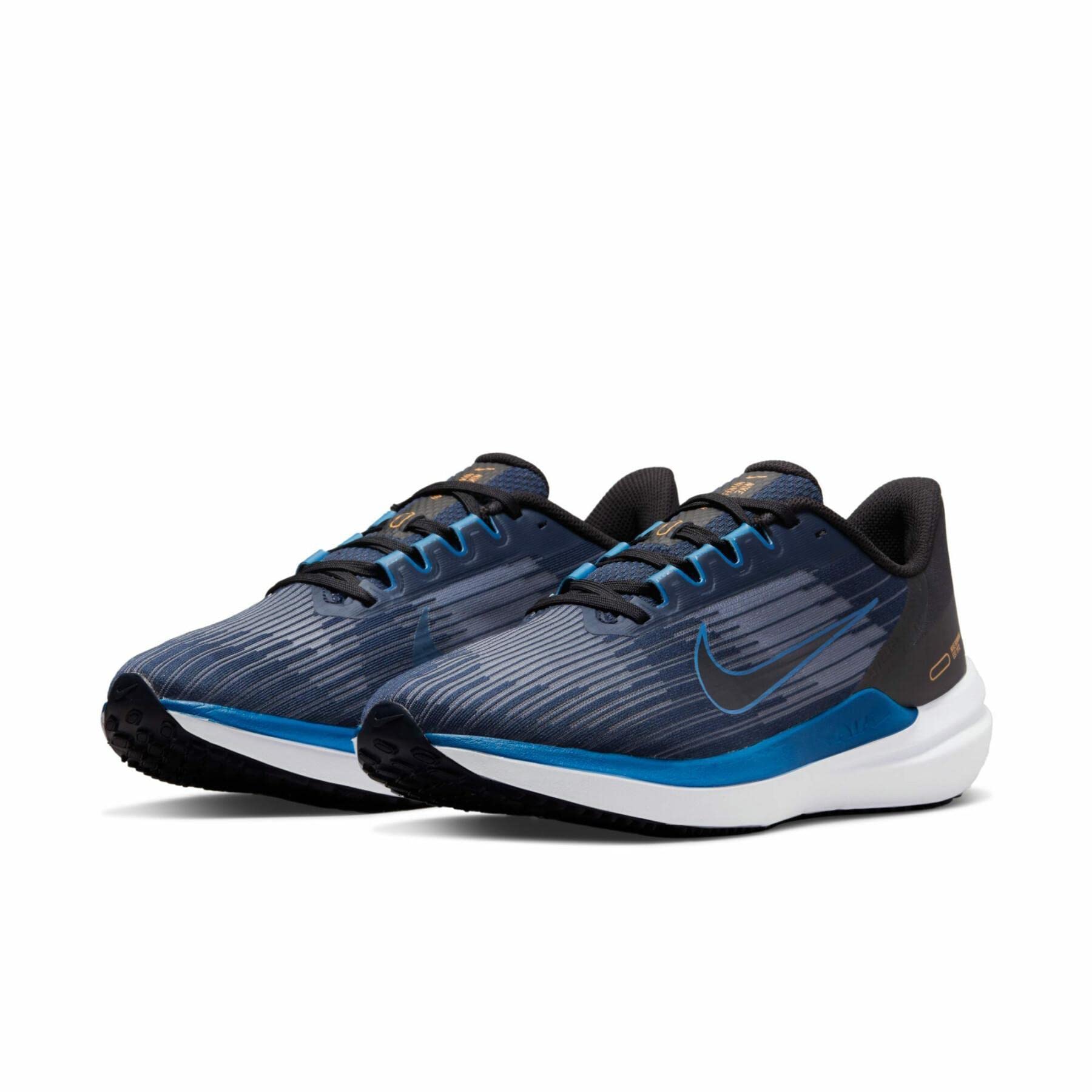 Nike Mens Air Winflo 9 Running Shoe, Obsidian/Dk Marina Blue-Black, 10.5 M US