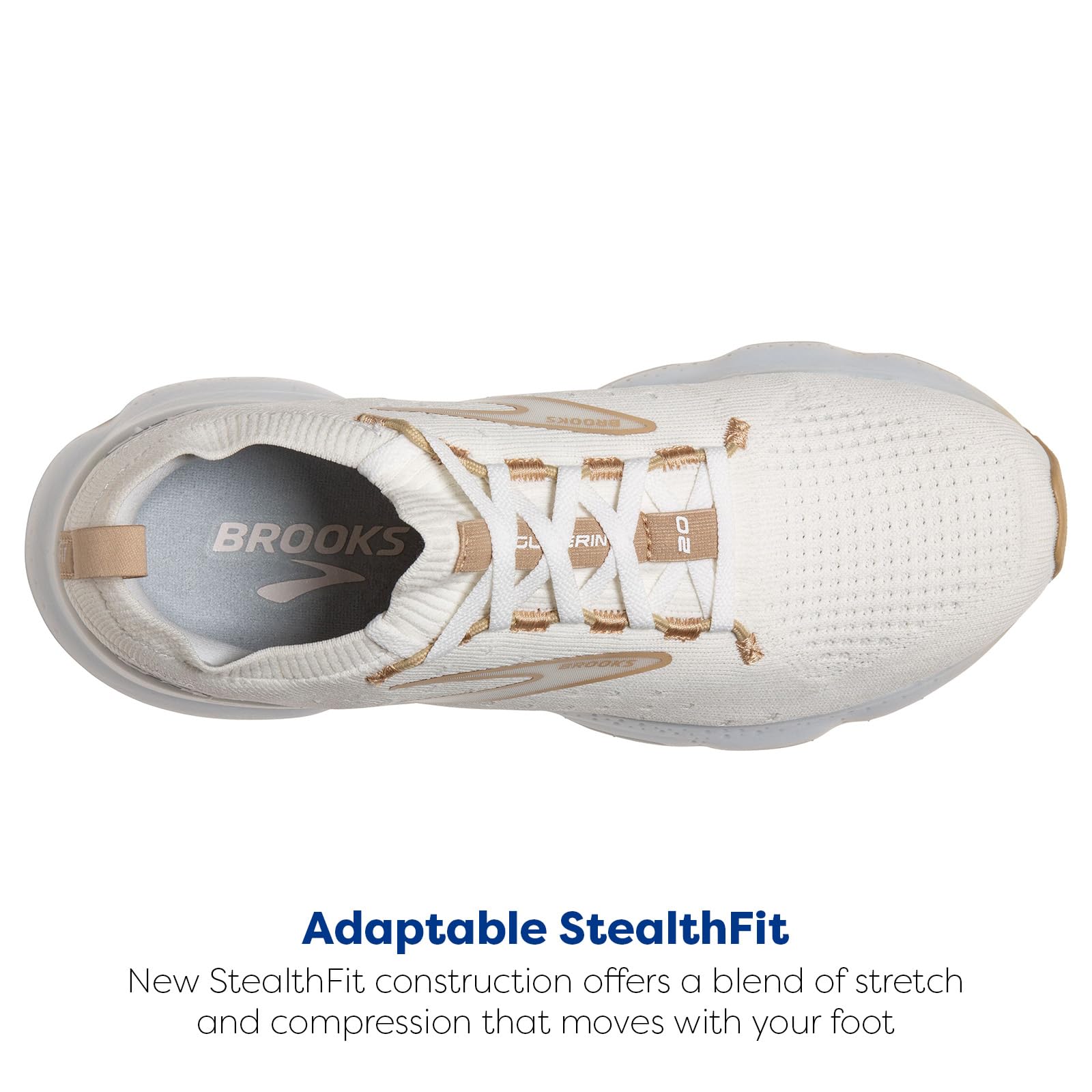 Brooks Women’s Glycerin StealthFit 20 Neutral Running Shoe - White/Khaki - 9 Medium