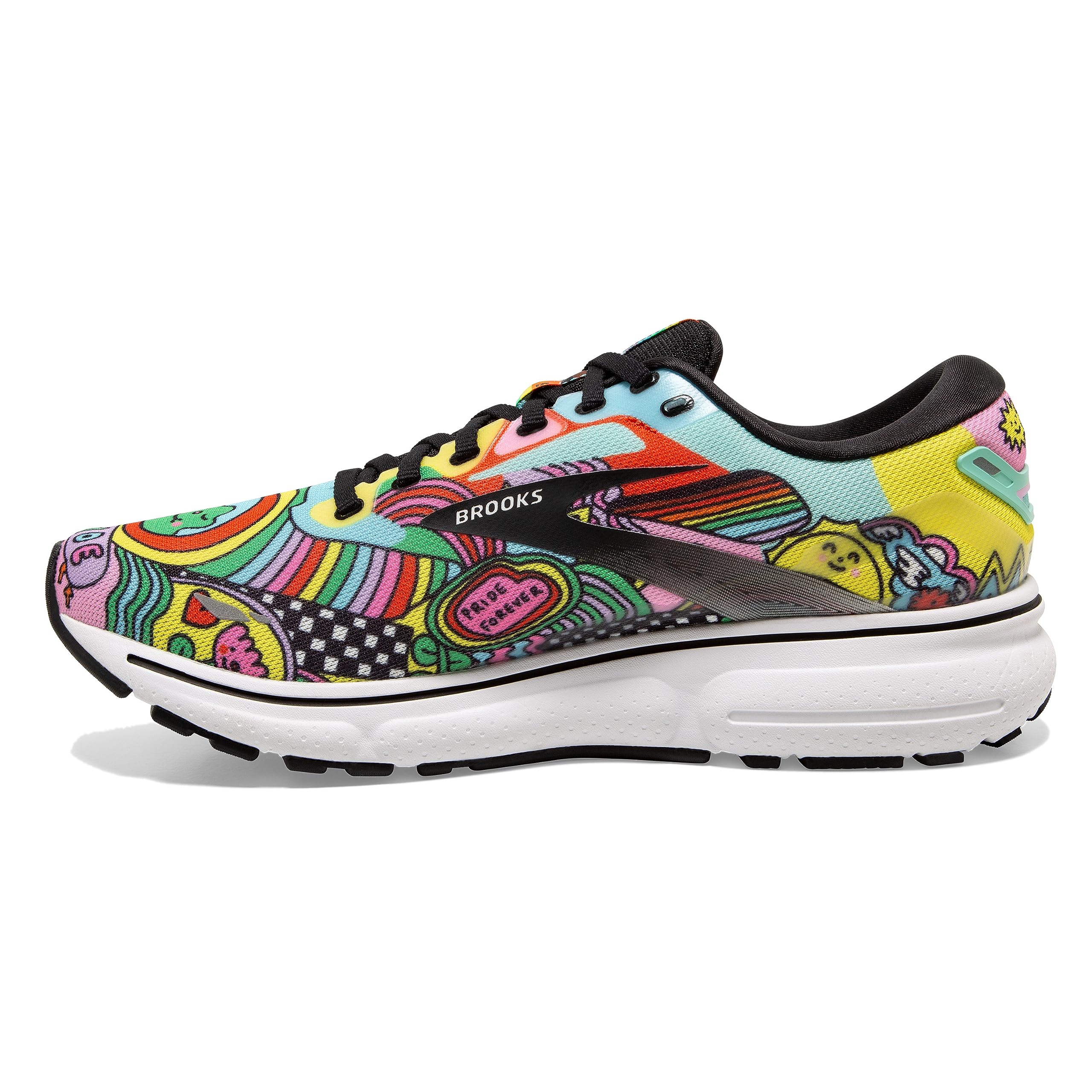 Brooks Men's Ghost 15 Running Shoe - Black/White/Multi - 8 Medium