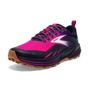 brooks women's cascadia 16 trail running shoe - peacoat/pink/biscuit - 10 medium