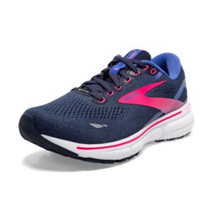 brooks women's ghost 15 gtx waterproof neutral running shoe - peacoat/blue/pink - 6.5 medium