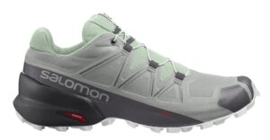 salomon speedcross 5 trail running shoes for women, wrought iron/spray/white, 7
