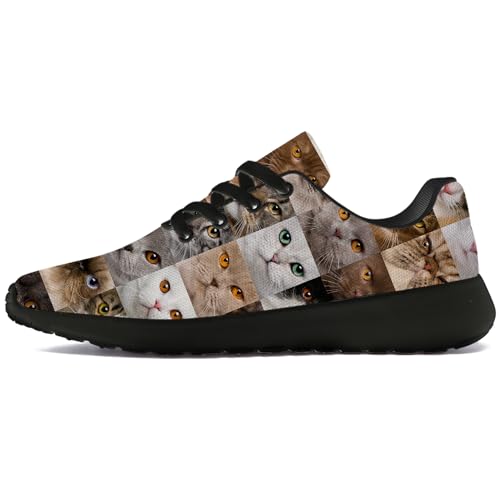 Womens Mens Cat Shoes Running Shoes Tennis Walking Sneakers Cat Kitty Theme Print Shoes Gifts for Women Men,Size 9 Men/10.5 Women Black