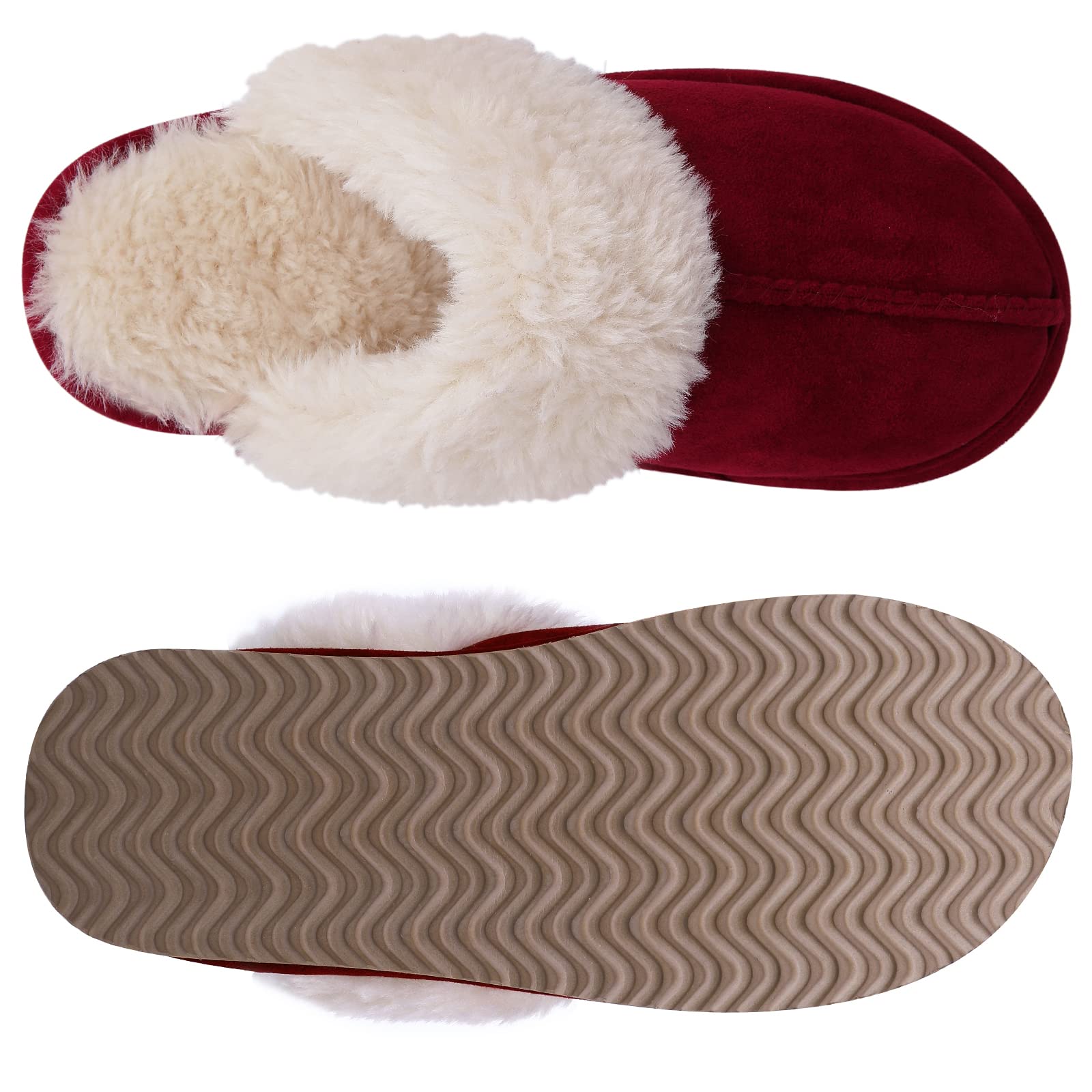 Litfun Women's Fuzzy Memory Foam Slippers Fluffy Winter House Shoes Indoor and Outdoor, Red 10.5-11