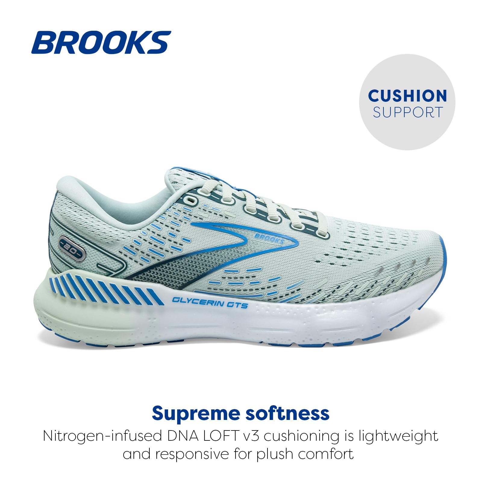 Brooks Women's Glycerin GTS 20 Supportive Running Shoe - Blue Glass/Marina/Legion Blue - 8 Medium