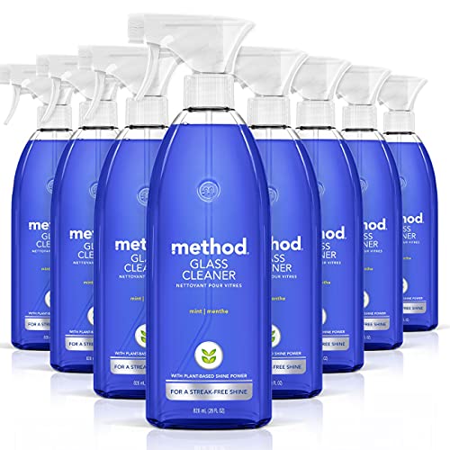 Method Glass Cleaner Spray, Mint, Ammonia Free & Plant-Based Solution, Mirror & Window Cleaner - Great for Indoor & Outdoor Glass Surfaces, 28 oz Spray Bottles (Pack of 8)